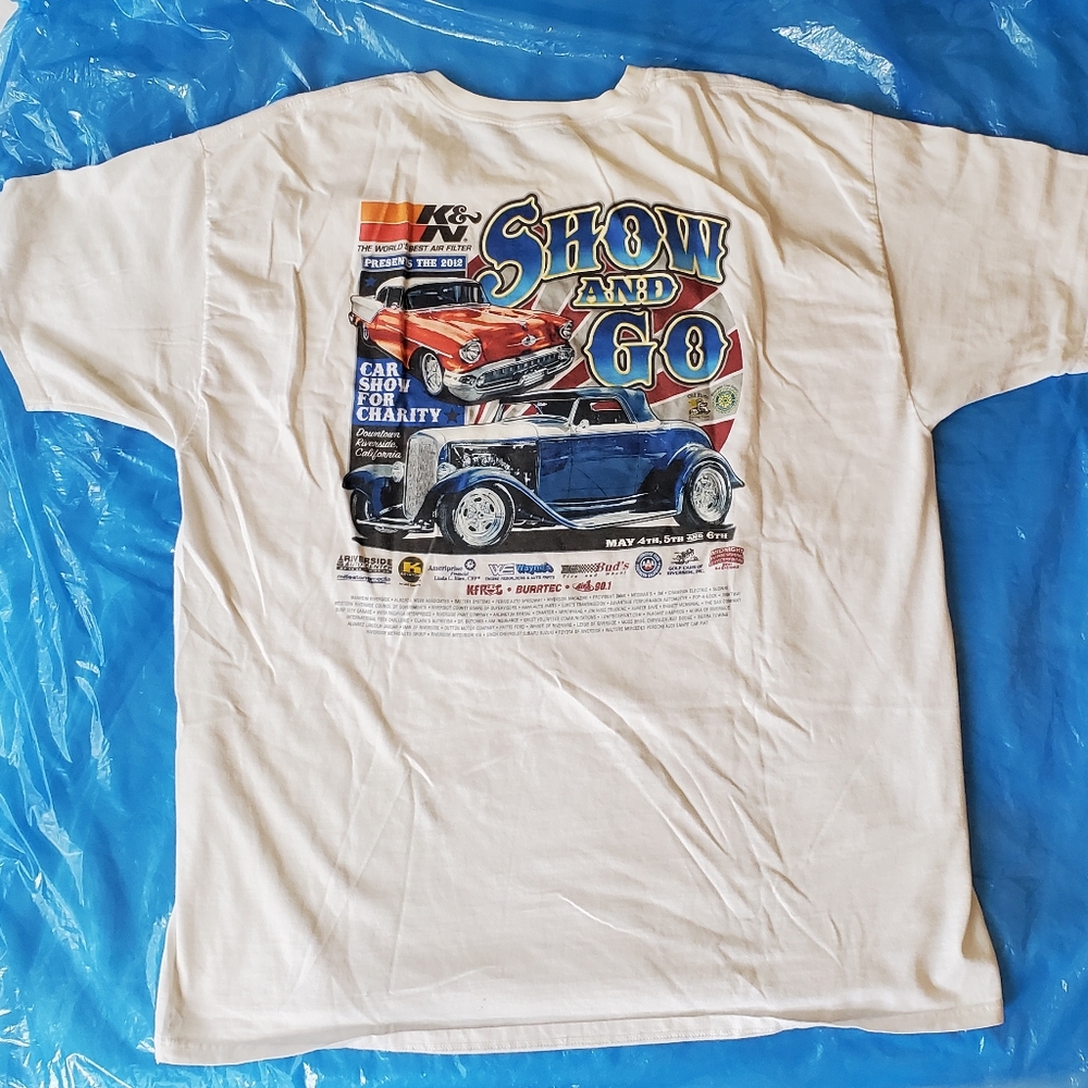 2012 Show and Go Car Show Staff Shirt Vintage White MultiColor XXL Men's Hanes